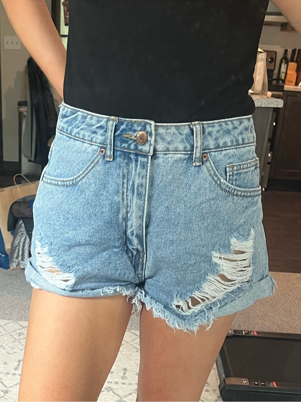 Forever 21 High-Rise Distressed Denim Shorts - Light Blue